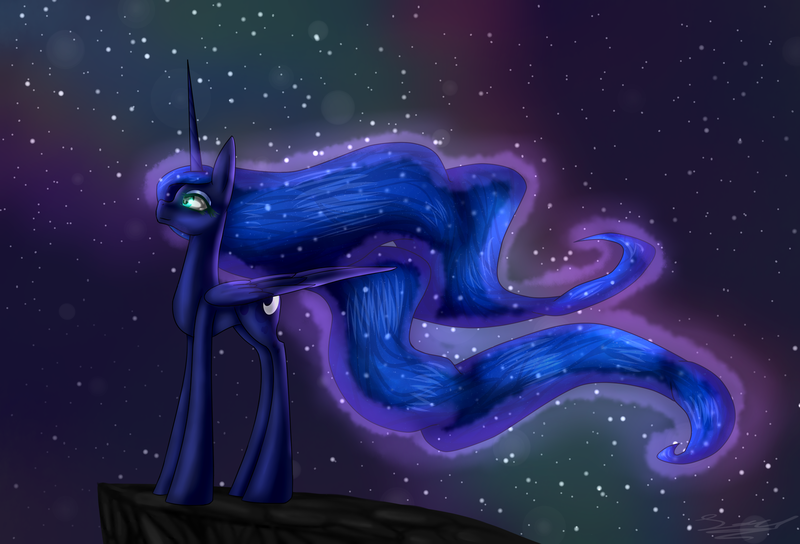 Size: 2500x1700 | Tagged: safe, artist:midlstrit, banned from derpibooru, deleted from derpibooru, derpibooru import, princess luna, cliff, night, solo, stars