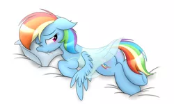 Size: 2000x1200 | Tagged: suggestive, artist:onlytheponies, banned from derpibooru, deleted from derpibooru, derpibooru import, rainbow dash, bedroom eyes, blushing, both cutie marks, butt, butt blush, clothes, lingerie, nightgown, pillow, plot, prone, see-through