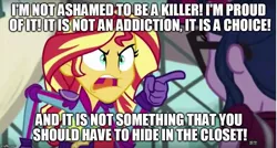 Size: 931x500 | Tagged: safe, banned from derpibooru, deleted from derpibooru, derpibooru import, screencap, sci-twi, sunset shimmer, twilight sparkle, equestria girls, angry, caption, exploitable meme, image macro, meme, sunset yells at twilight, text