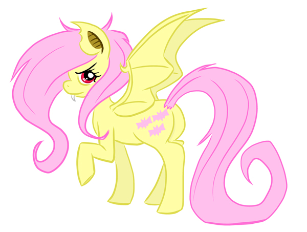 Size: 600x453 | Tagged: safe, artist:gingersnap913, banned from derpibooru, deleted from derpibooru, derpibooru import, fluttershy, bat pony, pony, bat ponified, female, flutterbat, mare, race swap, raised hoof, simple background, solo, white background