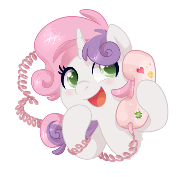 Size: 832x824 | Tagged: safe, artist:jumblehorse, banned from derpibooru, deleted from derpibooru, derpibooru import, sweetie belle, cute, diasweetes, open mouth, simple background, solo, telephone, white background