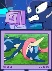 Size: 563x769 | Tagged: safe, banned from derpibooru, deleted from derpibooru, derpibooru import, princess luna, pony, gamer luna, angry, exploitable meme, meme, obligatory pony, pokémon, rage, spoilers for another series, tv meme