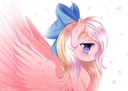 Size: 1280x911 | Tagged: dead source, safe, artist:pastelmistress, banned from derpibooru, deleted from derpibooru, derpibooru import, oc, oc:bay breeze, unofficial characters only, pegasus, pony, bow, cute, hair bow, smiling, solo