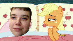 Size: 1280x720 | Tagged: safe, banned from derpibooru, deleted from derpibooru, derpibooru import, edit, screencap, applejack, 28 pranks later, discovery family logo, nfkrz, orman ablo, youtube poop