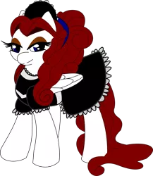 Size: 1289x1485 | Tagged: safe, artist:lyoka, banned from derpibooru, deleted from derpibooru, derpibooru import, oc, oc:blade dancer, unofficial characters only, pegasus, pony, bedroom eyes, clothes, cute, dress, maid, solo, white