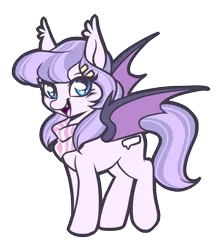 Size: 903x1020 | Tagged: safe, artist:ashleynicholsart, banned from derpibooru, deleted from derpibooru, derpibooru import, oc, oc:cora spondence, unofficial characters only, bat pony, pony, equestria daily, clothes, cute, equestria daily mascots, hairclip, looking at you, raised hoof, scarf, smiling, solo, standing