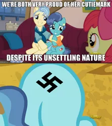 Size: 1280x1444 | Tagged: safe, banned from derpibooru, deleted from derpibooru, derpibooru import, petunia paleo, the fault in our cutie marks, background pony strikes again, exploitable meme, meme, nazi, petunia paleo's unsettling cutie mark, swastika