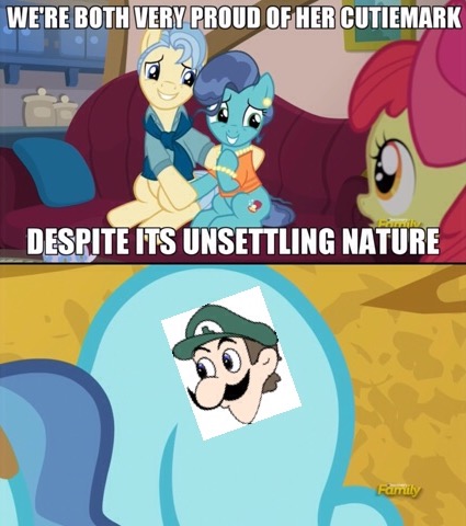 Size: 425x480 | Tagged: safe, banned from derpibooru, deleted from derpibooru, derpibooru import, screencap, petunia paleo, the fault in our cutie marks, cutie mark, exploitable meme, meme, petunia paleo's unsettling cutie mark, weegee