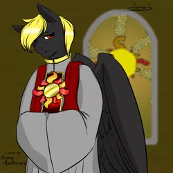 Size: 1280x1280 | Tagged: safe, artist:anime-apothecary, artist:arnachy, banned from derpibooru, deleted from derpibooru, derpibooru import, oc, oc:valantis, anthro, pegasus, priest