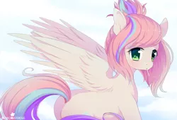 Size: 1996x1360 | Tagged: safe, artist:verawitch, banned from derpibooru, deleted from derpibooru, derpibooru import, oc, oc:sweet skies, unofficial characters only, pegasus, pony, abstract background, blushing, butt, candy, cloud, colored pupils, ear fluff, female, food, lollipop, looking at you, mare, plot, solo