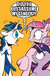 Size: 365x549 | Tagged: safe, banned from derpibooru, deleted from derpibooru, derpibooru import, princess cadance, shining armor, twilight sparkle, did you just assume my gender?, exploitable meme, meme, obligatory pony, screaming armor, triggered