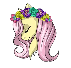 Size: 1024x987 | Tagged: safe, artist:xxcommandershepardxx, banned from derpibooru, deleted from derpibooru, derpibooru import, fluttershy, bust, eyes closed, floral head wreath, flower, portrait, profile, simple background, solo, transparent background