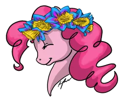 Size: 1024x880 | Tagged: safe, artist:xxcommandershepardxx, banned from derpibooru, deleted from derpibooru, derpibooru import, pinkie pie, bust, eyes closed, floral head wreath, flower, portrait, simple background, solo, transparent background