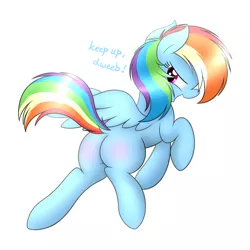 Size: 1600x1600 | Tagged: suggestive, artist:onlytheponies, banned from derpibooru, deleted from derpibooru, derpibooru import, rainbow dash, butt, butt blush, female, looking back, plot, simple background, solo, solo female, white background