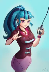 Size: 1080x1578 | Tagged: safe, artist:the-park, banned from derpibooru, deleted from derpibooru, derpibooru import, sonata dusk, human, equestria girls, rainbow rocks, clothes, humanized, jewelry, microphone, necklace, pointed breasts, ponytail, skirt, solo