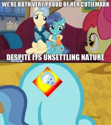 Size: 1280x1444 | Tagged: safe, banned from derpibooru, deleted from derpibooru, derpibooru import, screencap, applejack, petunia paleo, the fault in our cutie marks, exploitable meme, meme, petunia paleo's unsettling cutie mark, shocked, spoiler image