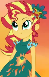 Size: 711x1122 | Tagged: safe, artist:bloom-tazza93, banned from derpibooru, deleted from derpibooru, derpibooru import, sunset shimmer, equestria girls, legend of everfree, alternate hairstyle, clothes, crystal gala, cute, dress, shimmerbetes, solo