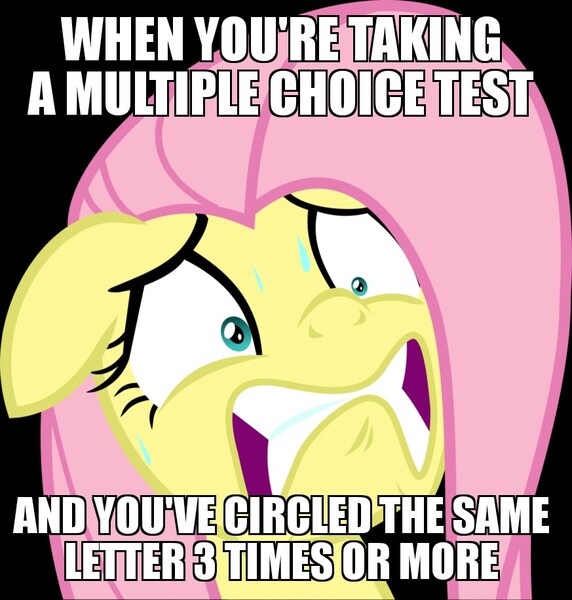 Size: 873x915 | Tagged: safe, banned from derpibooru, deleted from derpibooru, derpibooru import, fluttershy, caption, image macro, meme, obligatory pony, scared, solo, text, when x and y