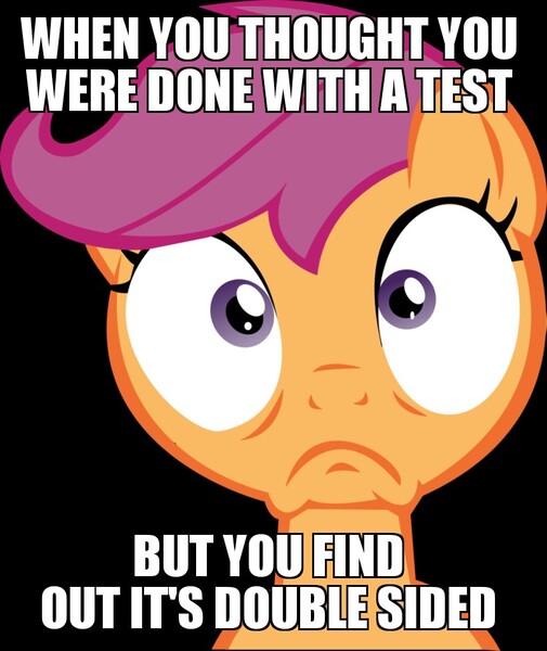 Size: 820x975 | Tagged: safe, banned from derpibooru, deleted from derpibooru, derpibooru import, scootaloo, caption, image macro, meme, obligatory pony, solo, text, when x and y