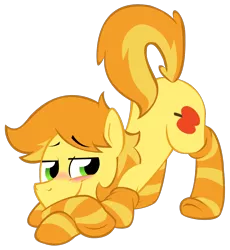 Size: 1008x1094 | Tagged: suggestive, artist:nannurs, banned from derpibooru, deleted from derpibooru, derpibooru import, braeburn, blushing, clothes, hooves, male, socks, solo, solo male, striped socks