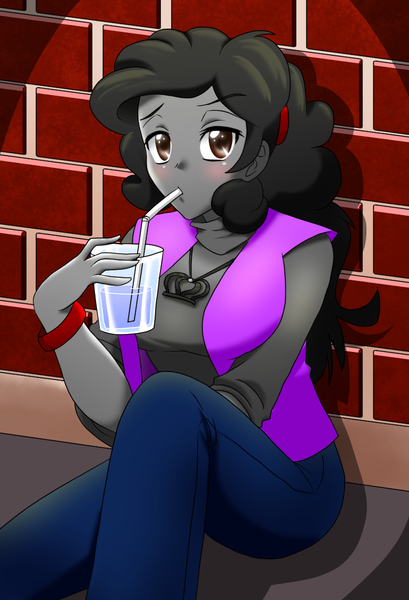 Size: 770x1130 | Tagged: safe, artist:advanceddefense, banned from derpibooru, deleted from derpibooru, derpibooru import, equestria girls, anime, bait, bhaalspawn, brick wall, drinking, equestria girls-ified, glass of water, lily peet, solo