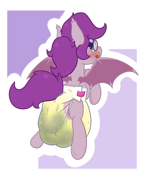 Size: 881x1095 | Tagged: questionable, artist:vitriolink, banned from derpibooru, deleted from derpibooru, derpibooru import, oc, oc:kitsuna, unofficial characters only, bat pony, pony, adorkable, cute, diaper, diaper fetish, dork, fetish, glasses, hypermess, messy diaper, poofy diaper, poop, poopy diaper, scat, underhoof, urine, wet diaper