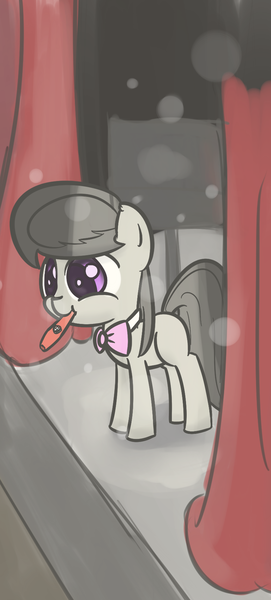 Size: 804x1780 | Tagged: safe, artist:handsockz, banned from derpibooru, deleted from derpibooru, derpibooru import, octavia melody, curtain, cute, doodle, female, filly, kazoo, musical instrument, solo, stage