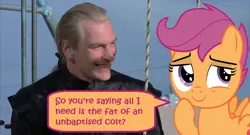 Size: 720x388 | Tagged: grimdark, artist:cloudyglow, banned from derpibooru, deleted from derpibooru, derpibooru import, edit, edited screencap, screencap, scootaloo, human, comic, evil, evil grin, grin, julian sands, scootaloo can't fly, screencap comic, smiling, swing, this will end in tears and/or tree sap, warlock