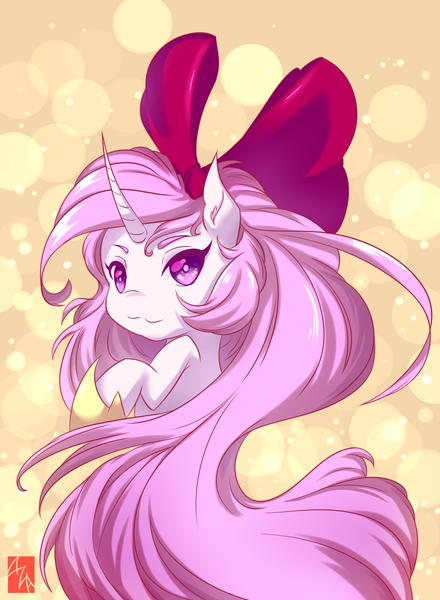 Size: 1600x2180 | Tagged: safe, artist:azarakikun, banned from derpibooru, deleted from derpibooru, derpibooru import, princess celestia, bow, hair bow, pink-mane celestia, solo, younger