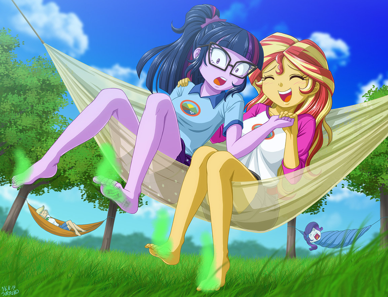 Size: 1153x884 | Tagged: suggestive, artist:uotapo, banned from derpibooru, deleted from derpibooru, derpibooru import, edit, applejack, rarity, sunset shimmer, twilight sparkle, equestria girls, 1000 years in photoshop, bad edit, barefoot, feet, fetish, foot fetish, smelly feet