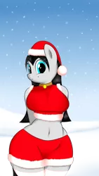 Size: 1080x1920 | Tagged: safe, artist:thepianistmare, banned from derpibooru, deleted from derpibooru, derpibooru import, oc, oc:klavinova, anthro, adorasexy, christmas, clothes, costume, cute, holiday, iphone wallpaper, phone wallpaper, santa costume, sexy, smiling, snow, thick, wallpaper, wide hips
