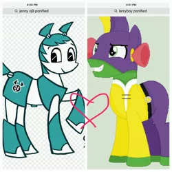 Size: 3264x3264 | Tagged: safe, artist:cartoonlover, banned from derpibooru, deleted from derpibooru, derpibooru import, ponified, pony, crossover, crossover shipping, heart, jenny wakeman, larryboy, love, my life as a teenage robot, shipping, veggietales