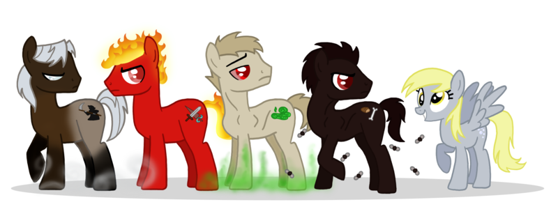 Size: 1981x768 | Tagged: safe, artist:pitchblackdragon, banned from derpibooru, deleted from derpibooru, derpibooru import, derpy hooves, death, famine, four horsemen of the apocalypse, pestilence, war