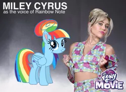 Size: 661x485 | Tagged: safe, banned from derpibooru, deleted from derpibooru, derpibooru import, human, my little pony: the movie, fake, irl, irl human, miley cyrus, photo, rainbow note