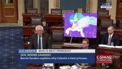 Size: 1199x675 | Tagged: safe, artist:threetwotwo32232, banned from derpibooru, deleted from derpibooru, derpibooru import, princess celestia, bernie sanders, best princess, meme