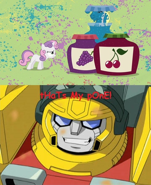Size: 623x761 | Tagged: safe, banned from derpibooru, deleted from derpibooru, derpibooru import, hugh jelly, sweetie belle, comic sans, food, hot shot, jaam, jam, meme, that's my pony, that's my x, transformers, transformers armada