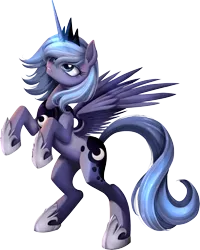 Size: 1581x1974 | Tagged: dead source, safe, artist:mackaged, artist:ponykillerx, banned from derpibooru, deleted from derpibooru, derpibooru import, princess luna, rearing, s1 luna, simple background, solo