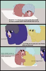 Size: 595x917 | Tagged: grimdark, artist:wolfram_sparks, banned from derpibooru, deleted from derpibooru, derpibooru import, oc, oc:diamond, oc:spinel, unofficial characters only, fluffy pony, abuse, amputation, amputee, crying, fluffy pony grimdark, hug, pillow fluff