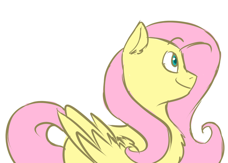 Size: 1280x917 | Tagged: safe, artist:druggyderp, banned from derpibooru, deleted from derpibooru, derpibooru import, fluttershy, looking at something, profile, simple background, smiling, solo, white background