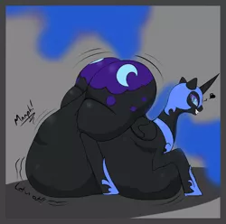 Size: 1988x1972 | Tagged: suggestive, artist:asaneman, banned from derpibooru, deleted from derpibooru, derpibooru import, nightmare moon, pony, ass, belly, big belly, butt, chubby, colored, digestion, fat, fat fetish, fetish, huge belly, huge butt, implied death, implied digestion, impossibly large belly, large butt, monochrome, multiple prey, nightmare moonbutt, plot, stomach noise, the ass was fat, vore, weight gain