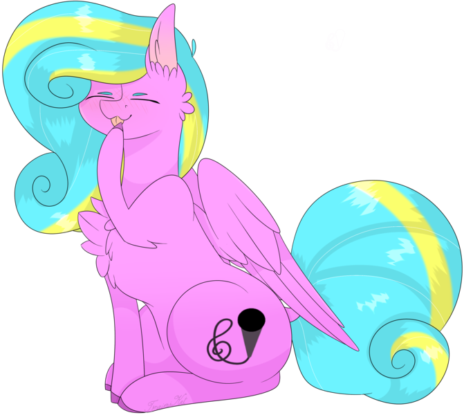 Size: 3758x3362 | Tagged: safe, artist:popcornhorns, banned from derpibooru, deleted from derpibooru, derpibooru import, oc, oc:rainbow gumball, unofficial characters only, pegasus, pony, eyes closed, female, high res, mare, simple background, sitting, solo, tongue out, transparent background