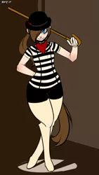Size: 833x1480 | Tagged: safe, artist:mimicpony, banned from derpibooru, deleted from derpibooru, derpibooru import, oc, oc:clockwork, unofficial characters only, satyr, a clockwork orange, bowler hat, brown hair, cane, hat, mime, offspring, ponytail, solo