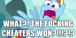 Size: 608x302 | Tagged: safe, banned from derpibooru, deleted from derpibooru, derpibooru import, rainbow dash, american football, caption, image macro, meme, mouthpiece, new england patriots, reaction, sports, super bowl, text, vulgar