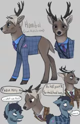 Size: 819x1275 | Tagged: safe, artist:charlie-bad-touch, banned from derpibooru, deleted from derpibooru, derpibooru import, ponified, deer, pony, beard, clothes, deerified, facial hair, hannibal, hannibal lecter, shipping, stag, suit, will graham