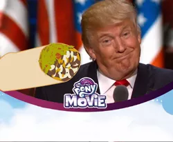Size: 1320x1088 | Tagged: safe, banned from derpibooru, deleted from derpibooru, derpibooru import, my little pony: the movie, burrito, donald trump, food