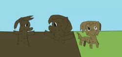 Size: 3188x1494 | Tagged: safe, artist:mudlove, banned from derpibooru, deleted from derpibooru, derpibooru import, oc, earth pony, pony, 1000 hours in ms paint, looking at each other, looking at you, ms paint, mud, muddy, smiling