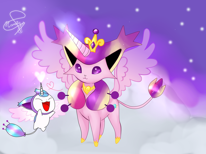 Size: 1600x1200 | Tagged: safe, artist:hanaty, banned from derpibooru, deleted from derpibooru, derpibooru import, princess cadance, princess flurry heart, delcatty, skitty, crossover, cute, flurrybetes, pokémon, species swap