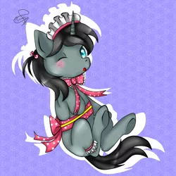 Size: 2000x2000 | Tagged: safe, artist:hanaty, banned from derpibooru, deleted from derpibooru, derpibooru import, oc, unofficial characters only, pony, unicorn, clothes, crossdressing, cute, maid, male, solo, stallion