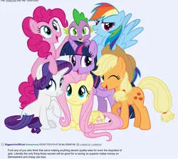 Size: 1536x1372 | Tagged: suggestive, banned from derpibooru, deleted from derpibooru, derpibooru import, applejack, fluttershy, pinkie pie, rainbow dash, rarity, spike, twilight sparkle, alicorn, 4chan, fake, faker than a three dollar bill, jim miller, mane seven, mane six, seems legit, sexism, twilight sparkle (alicorn), vulgar