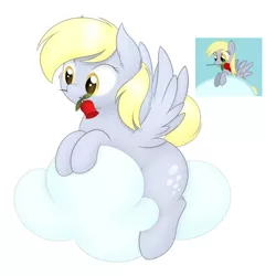 Size: 2000x2000 | Tagged: dead source, safe, artist:onlytheponies, banned from derpibooru, deleted from derpibooru, derpibooru import, screencap, derpy hooves, cloud, cute, derpabetes, flower, flower in mouth, mouth hold, rose, scene interpretation, simple background, solo